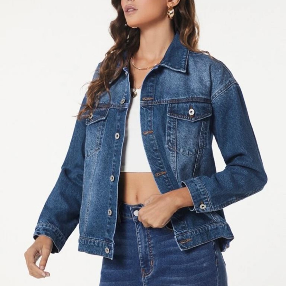 Nwot! Denim Button Down Collared Jacket - image 1